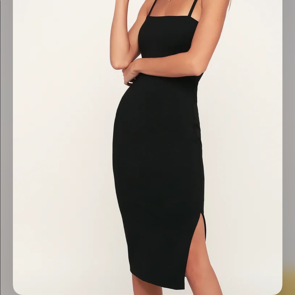 Paulina Black Bodycon Midi Dress NWOT